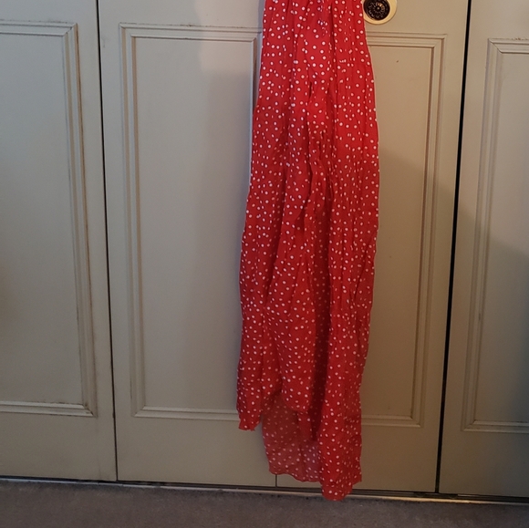 Red Halter Neck Sleeveless Floral Long Maxi Dress Backless Loose Ruffle Sundress - Picture 7 of 7